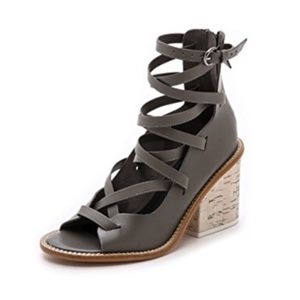 Tibi 'Finch' gray leather gladiator block heels